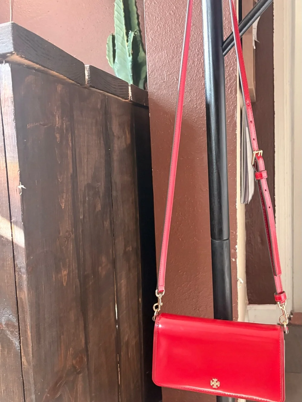 Tory Burch Vibrant Red Leather Zip-Around Wallet with Gold Logo